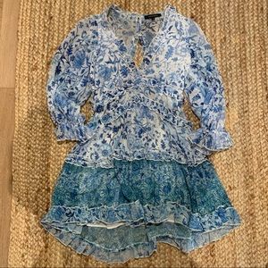 Olivaceous Blue and White Dress with Back Cutout